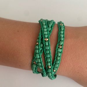 Green and Gold Beaded Wrap Bracelet